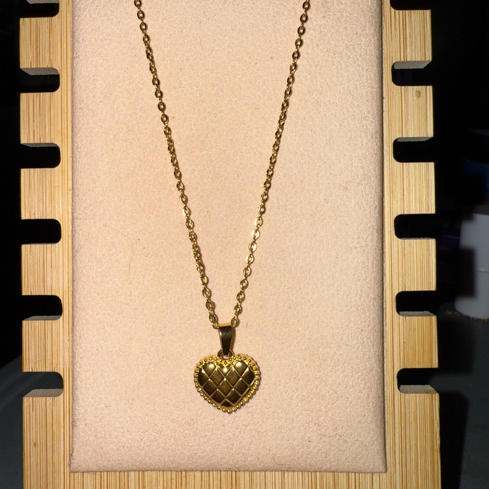 Stainless Steel Quilted Heart Gold Necklace WILL NOT TARNISH